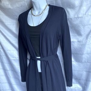 White House Black Market Belted Cardigan Navy Blue Small